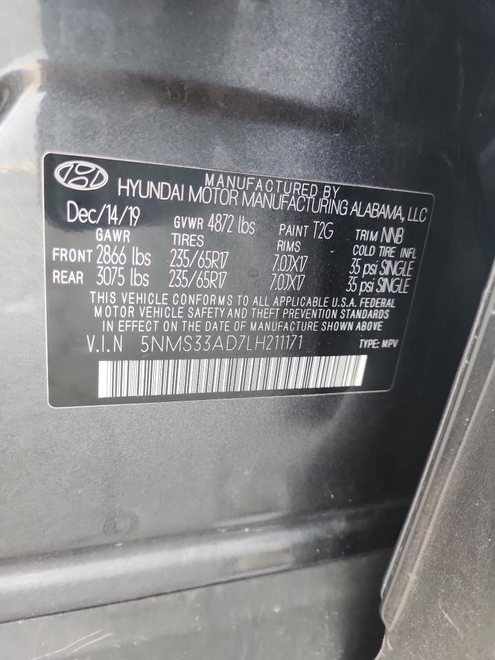 2020 Hyundai Santa Fe Sel VIN: 5NMS33AD7LH211171 Lot: 65695765