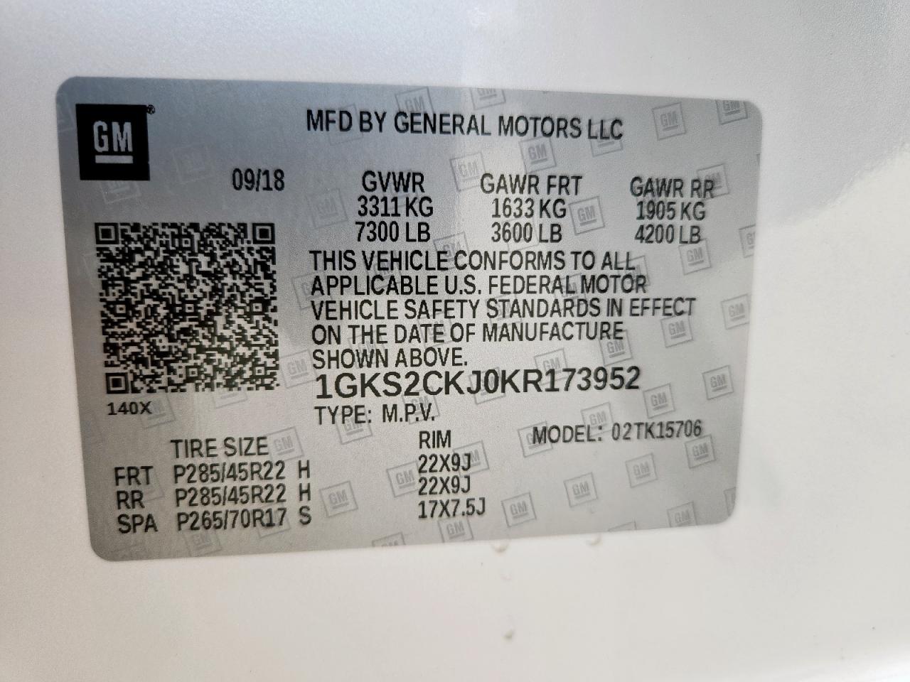 2019 GMC Yukon Denali VIN: 1GKS2CKJ0KR173952 Lot: 62151105