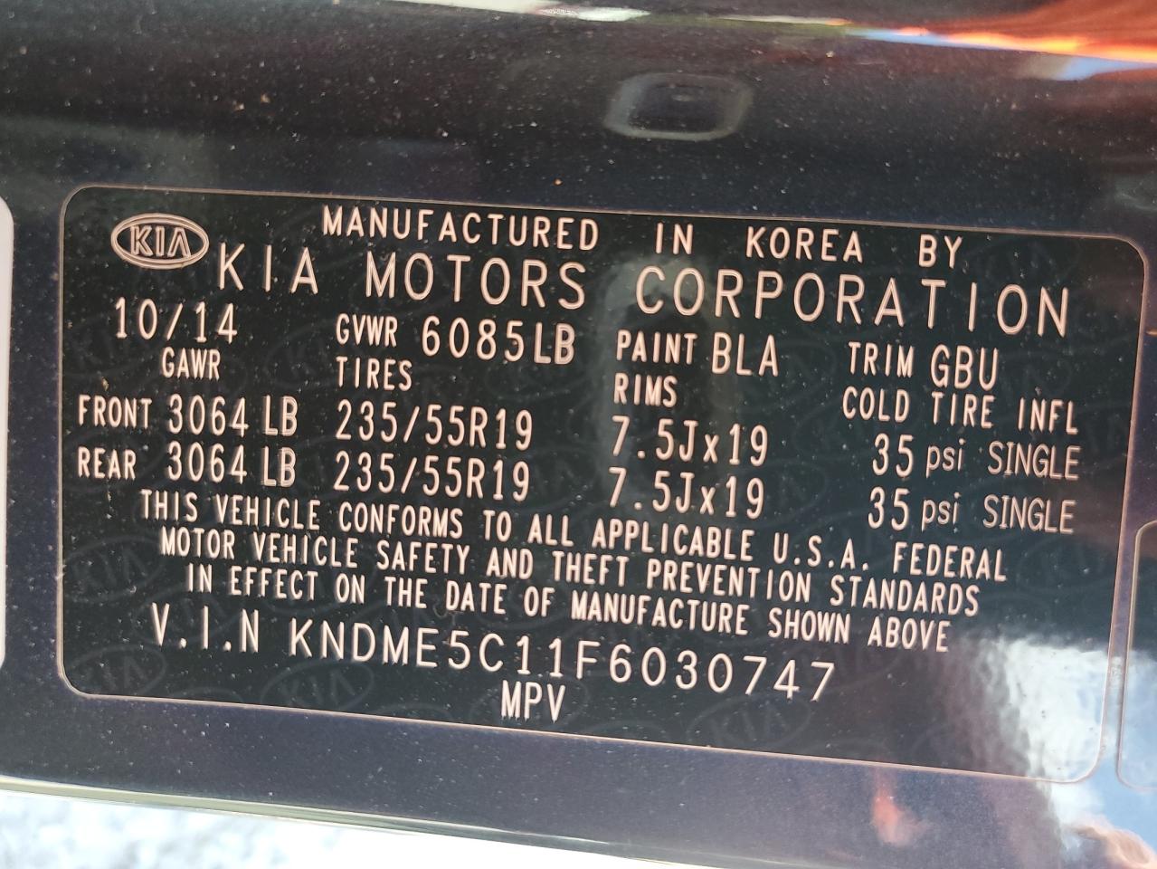 2015 Kia Sedona Sxl VIN: KNDME5C11F6030747 Lot: 64800405
