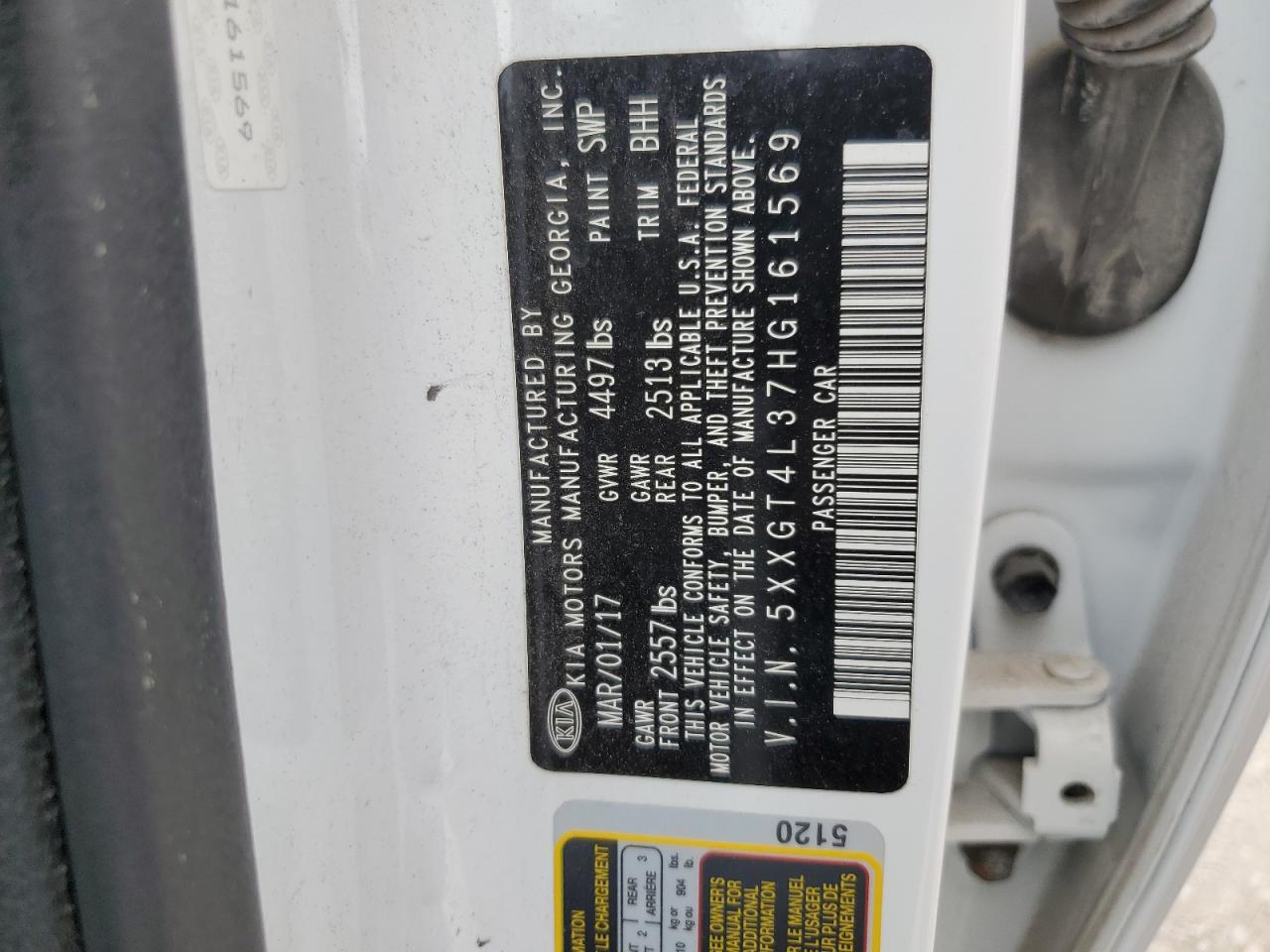 5xxgt4l37hg161569 5XXGT4L37HG161569 2017 Kia Optima Lx