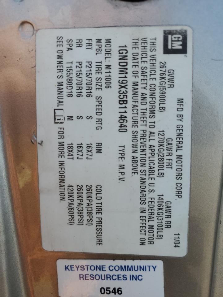 2005 Chevrolet Astro VIN: 1GNDM19X35B114640 Lot: 66602755