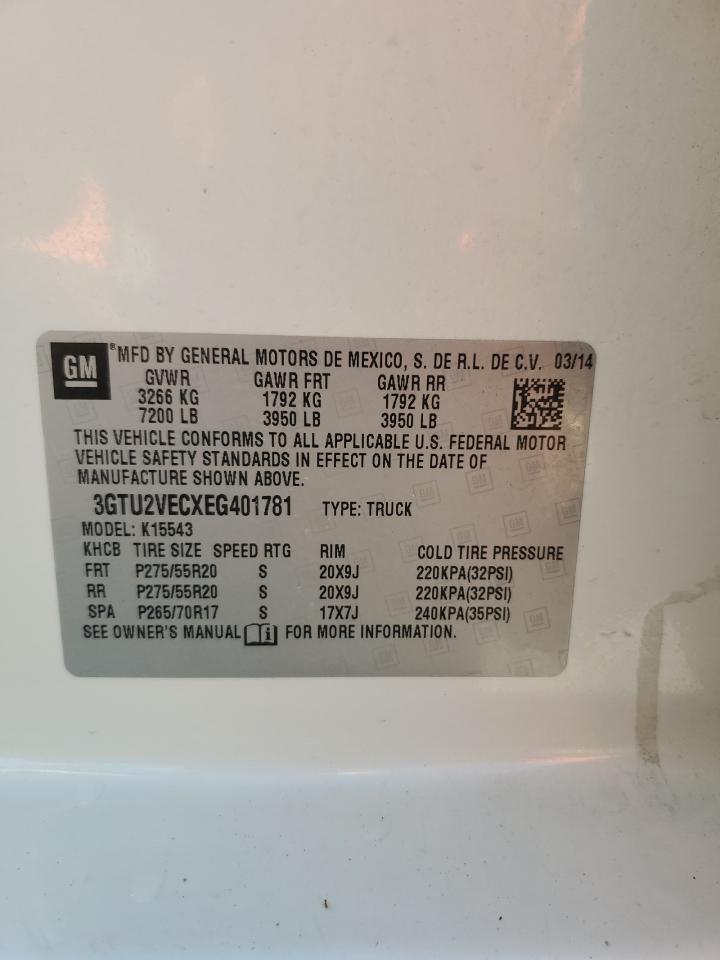 2014 GMC Sierra K1500 Slt VIN: 3GTU2VECXEG401781 Lot: 64577995