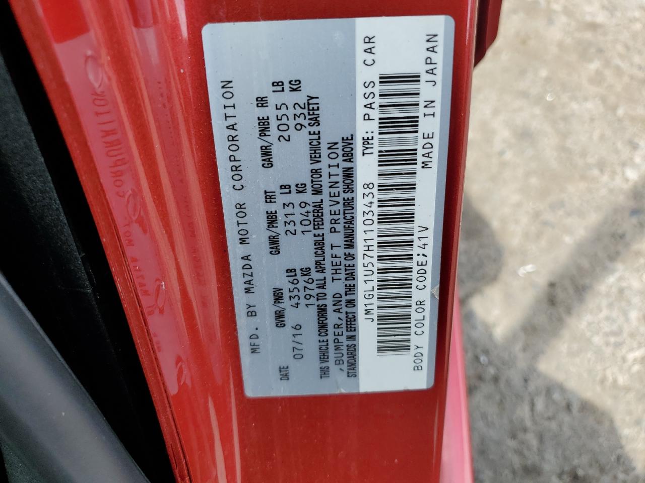 2017 Mazda 6 Sport VIN: JM1GL1U57H1103438 Lot: 64967625