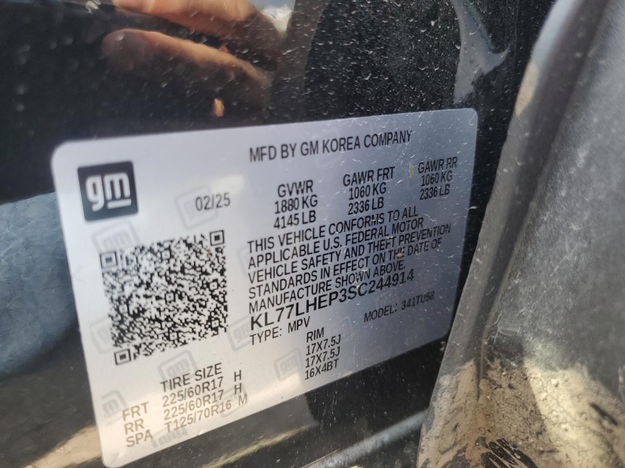 2025 Chevrolet Trax 1Lt VIN: KL77LHEP3SC244914 Lot: 66930135