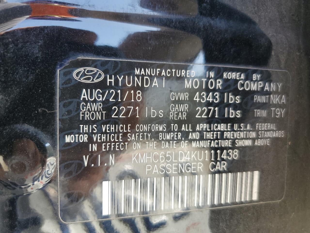 2019 Hyundai Ioniq VIN: KMHC65LD4KU111438 Lot: 64239755
