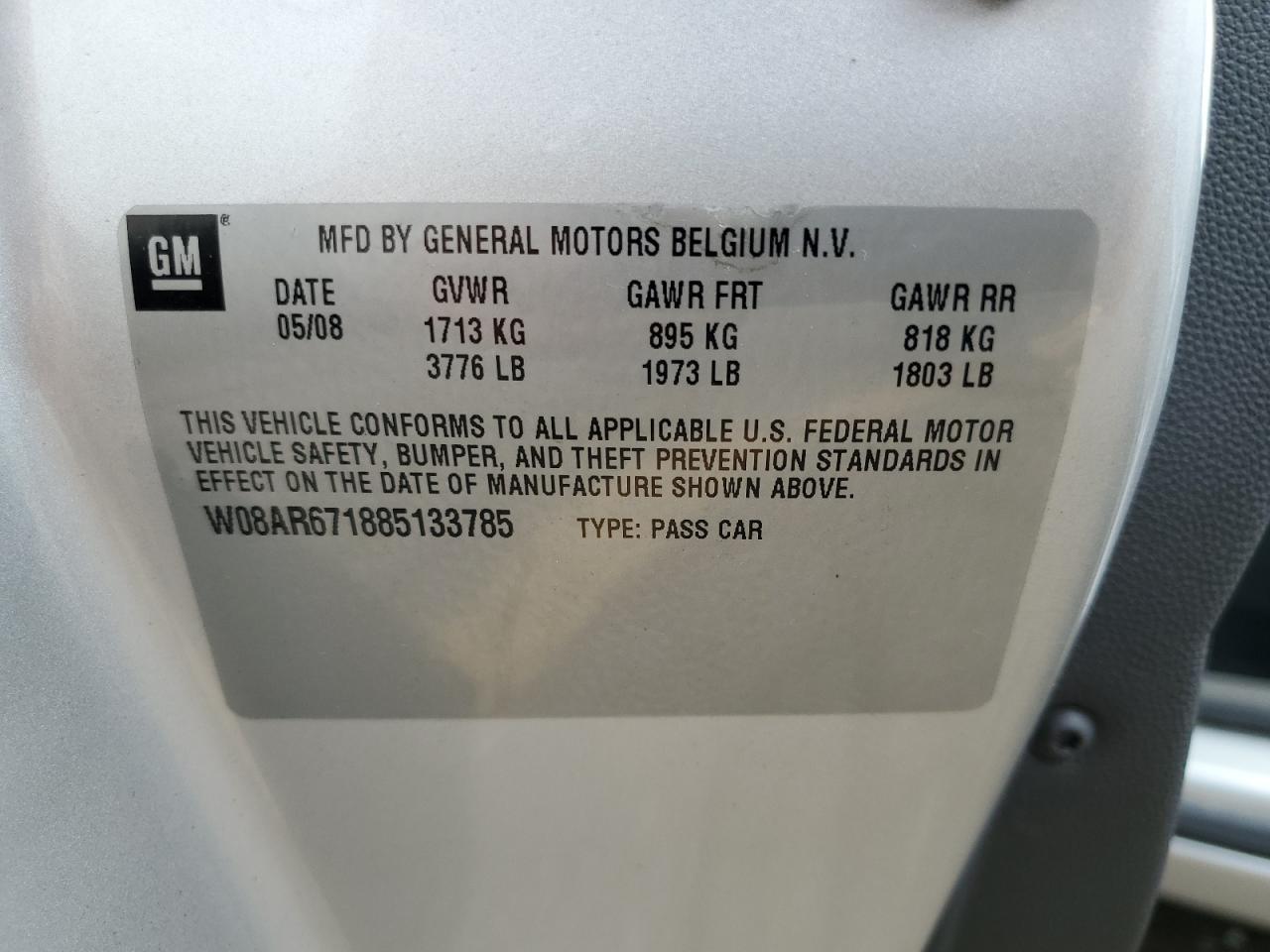 2008 Saturn Astra Xe VIN: W08AR671885133785 Lot: 62861155