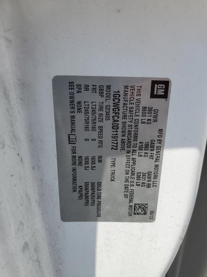 2013 Chevrolet Express G2500 VIN: 1GCWGFCA0D1191772 Lot: 65235275