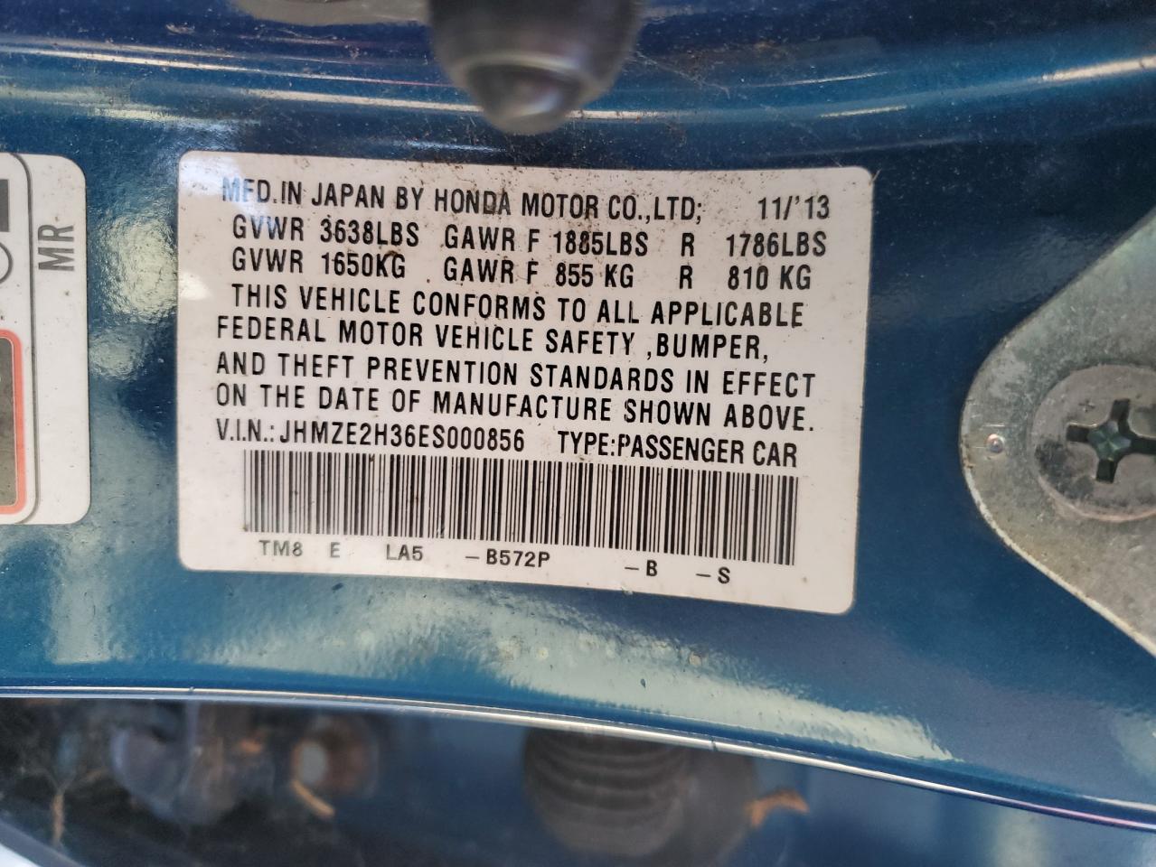 2014 Honda Insight VIN: JHMZE2H36ES000856 Lot: 65225295