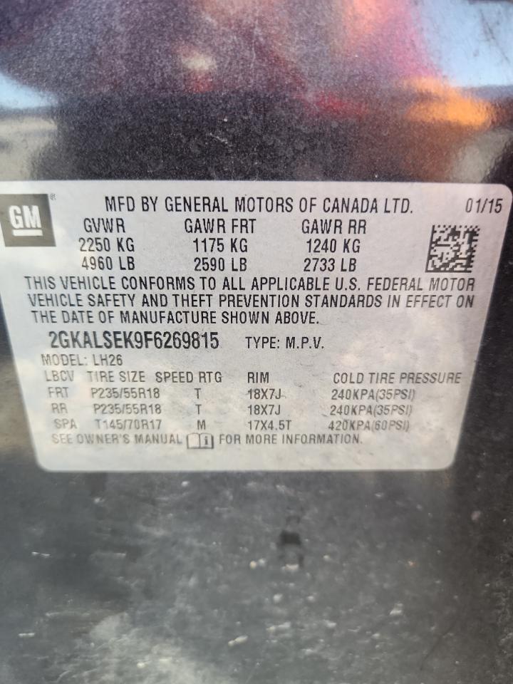 2015 GMC Terrain Slt VIN: 2GKALSEK9F6269815 Lot: 64994245