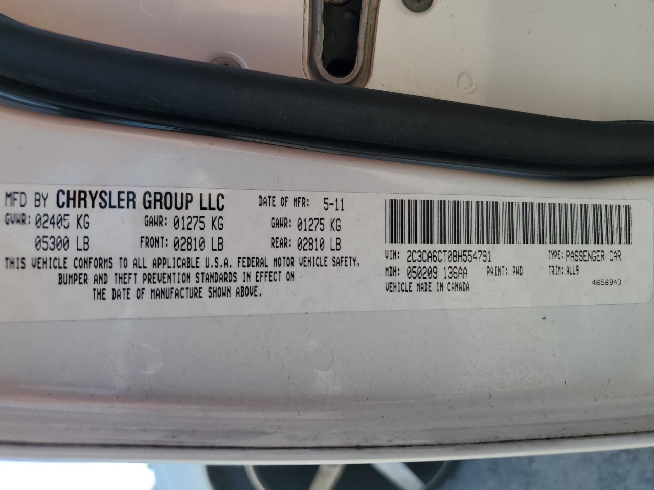 2011 Chrysler 300C VIN: 2C3CA6CT0BH554791 Lot: 65375645