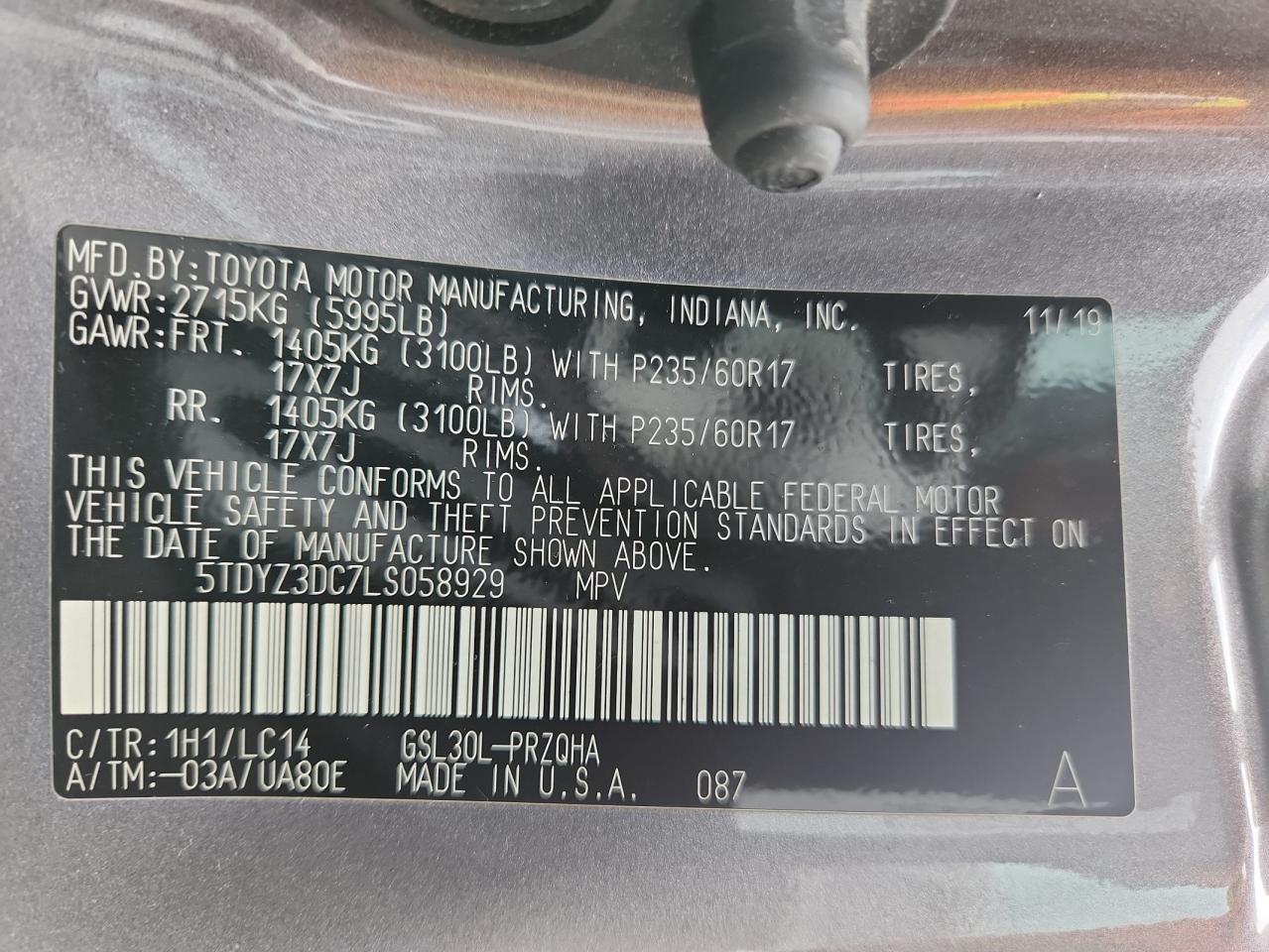 2020 Toyota Sienna Xle VIN: 5TDYZ3DC7LS058929 Lot: 65222755