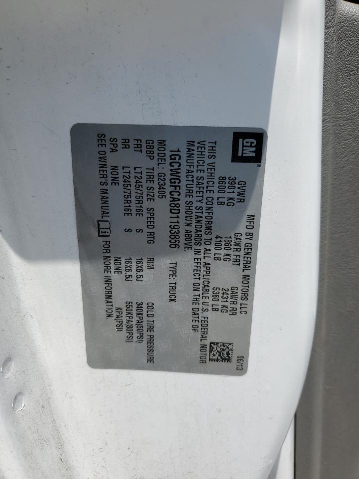 2013 Chevrolet Express G2500 VIN: 1GCWGFCA8D1193866 Lot: 65235295