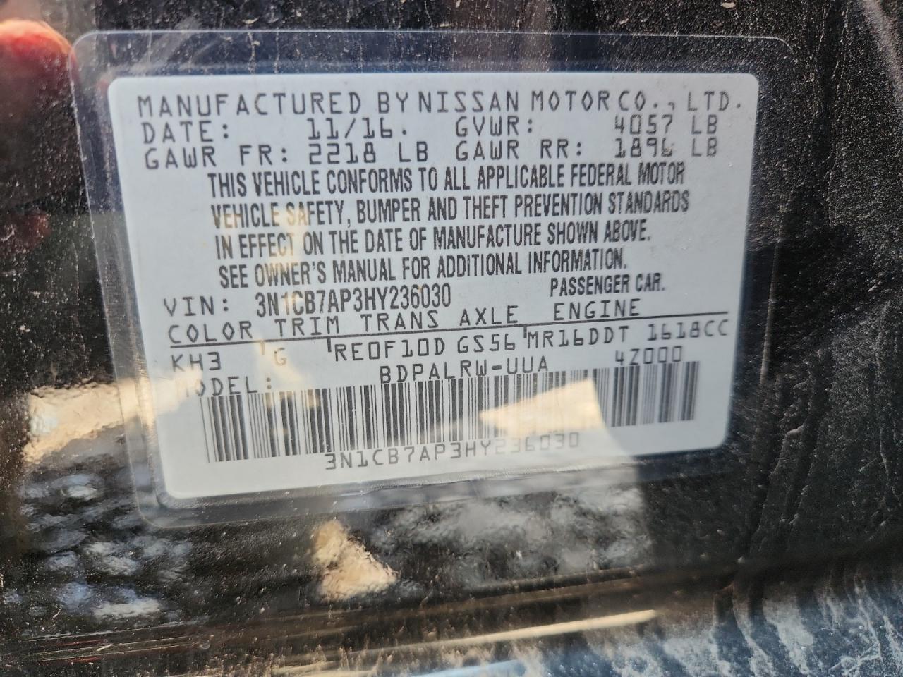 2017 Nissan Sentra Sr Turbo VIN: 3N1CB7AP3HY236030 Lot: 62878965