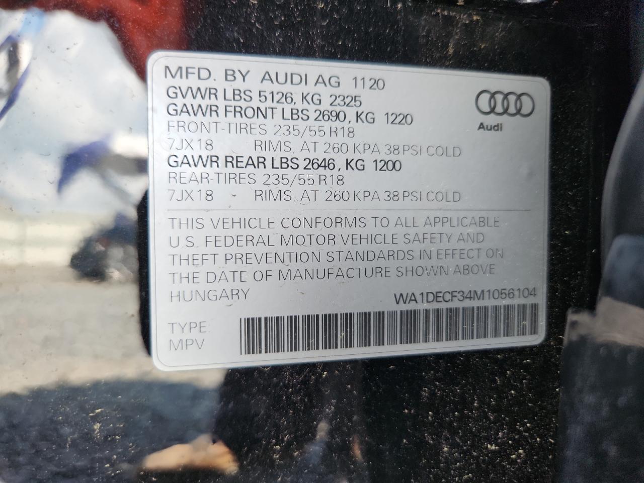 2021 Audi Q3 Premium S Line 45 VIN: WA1DECF34M1056104 Lot: 65040445
