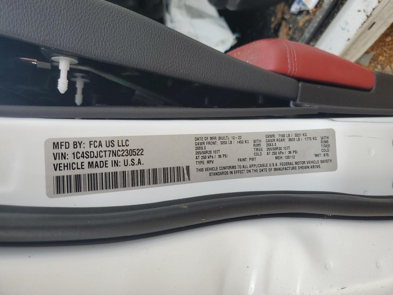 2022 Dodge Durango R/T VIN: 1C4SDJCT7NC230522 Lot: 64984785