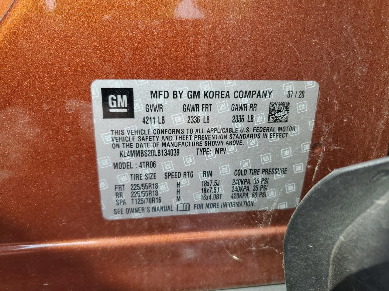 2020 Buick Encore Gx Preferred VIN: KL4MMBS20LB134039 Lot: 66725295