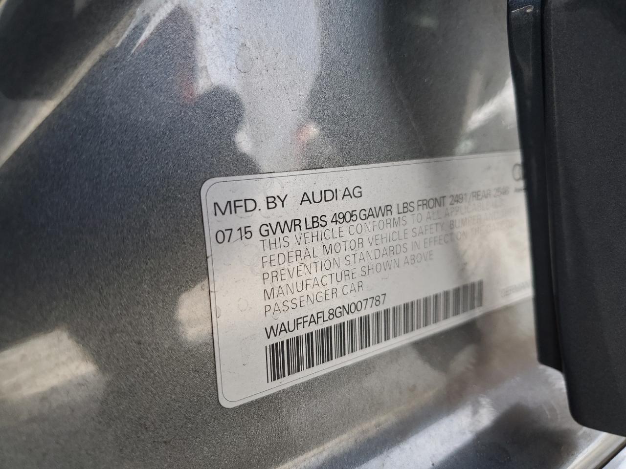 2016 Audi A4 Premium Plus S-Line VIN: WAUFFAFL8GN007787 Lot: 63421515
