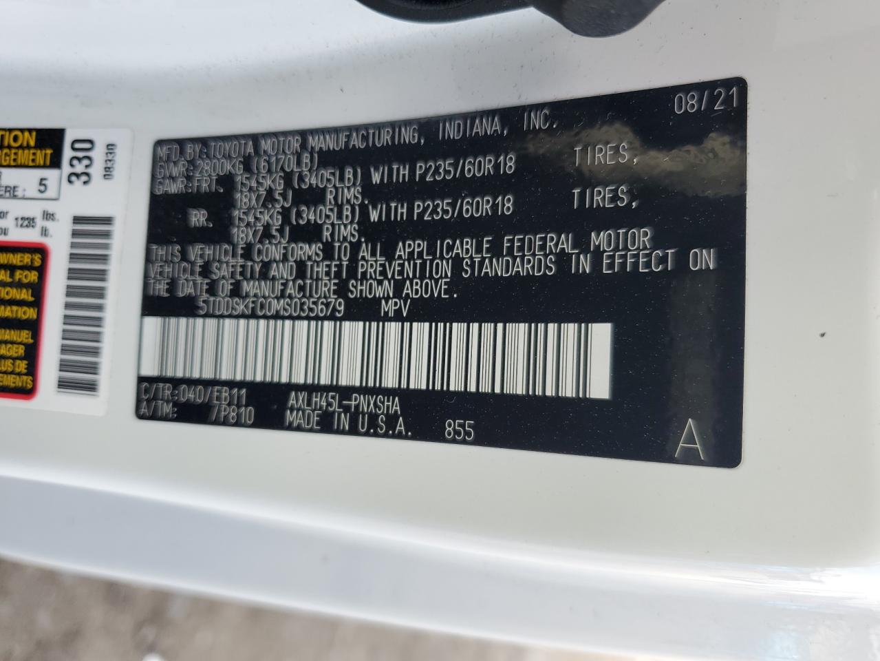 2021 Toyota Sienna Xse VIN: 5TDDSKFC0MS035679 Lot: 65329995