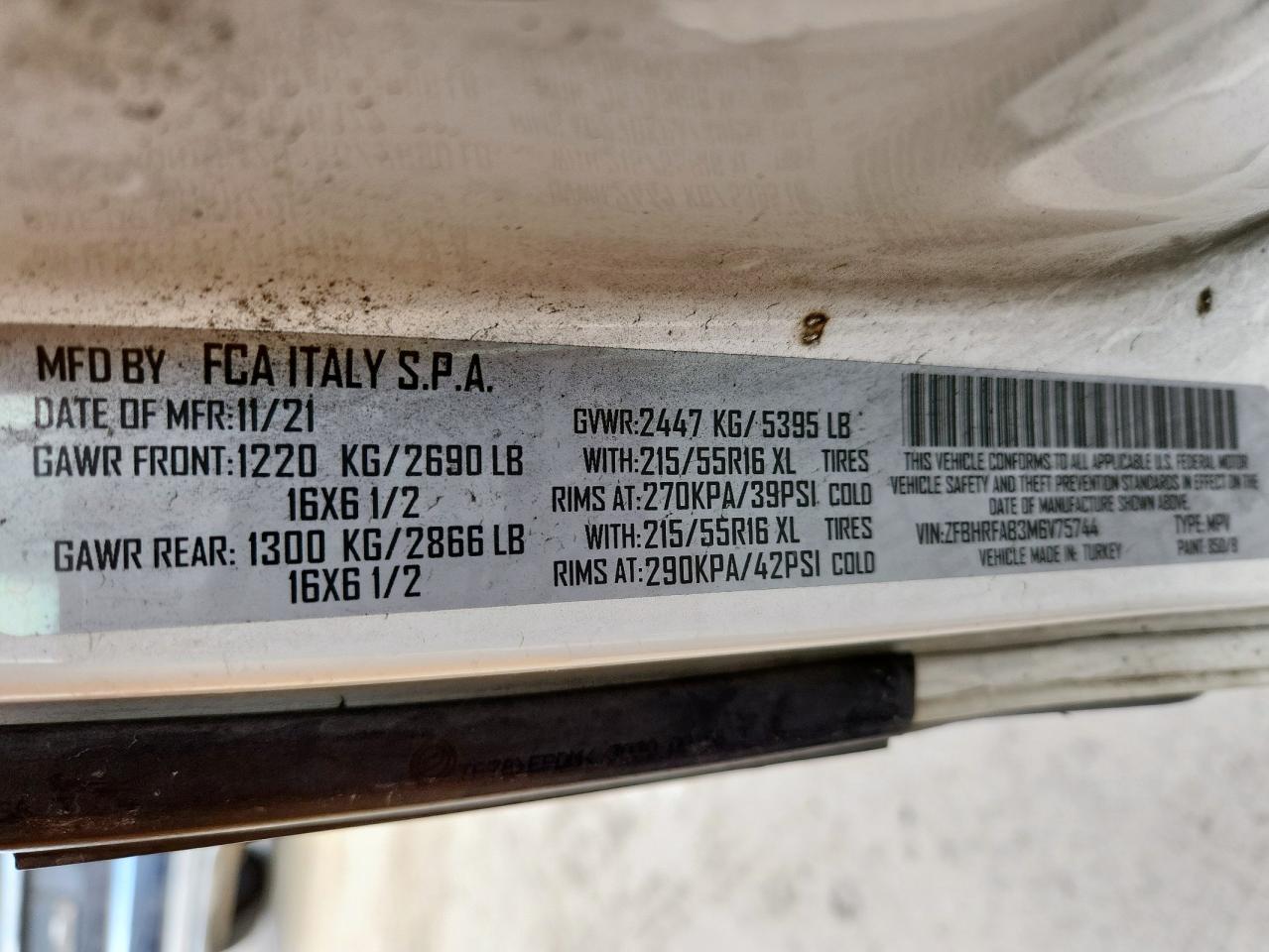 2021 Ram Promaster City VIN: ZFBHRFAB3M6V75744 Lot: 64855895