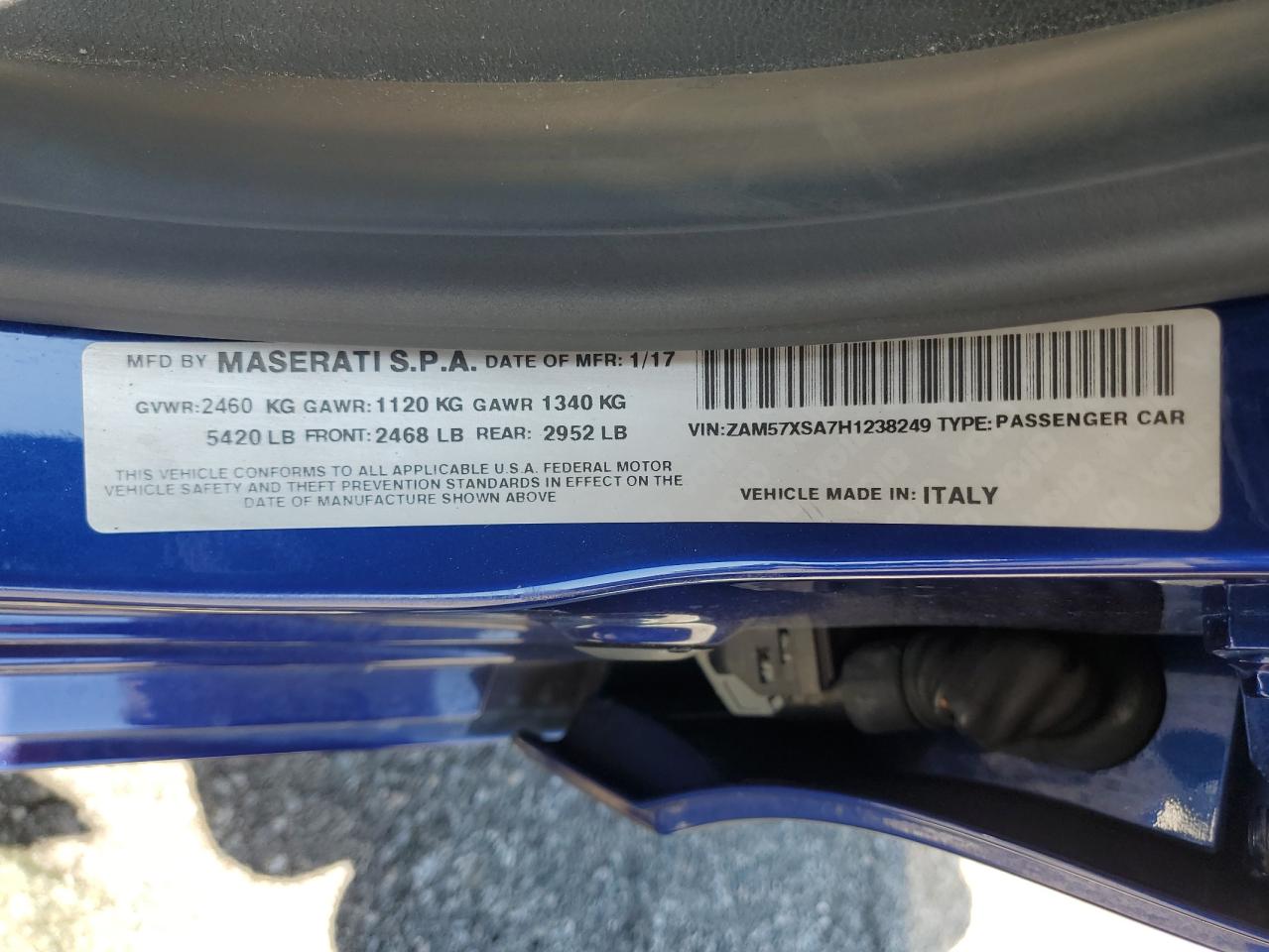 2017 Maserati Ghibli VIN: ZAM57XSA7H1238249 Lot: 64741985