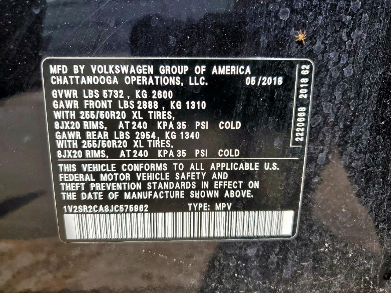 2018 Volkswagen Atlas Sel VIN: 1V2SR2CA8JC575962 Lot: 64442785
