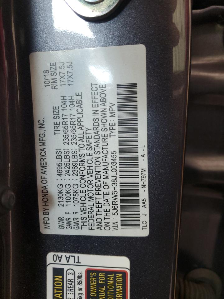 2018 Honda Cr-V Lx VIN: 5J6RW6H38JL003455 Lot: 64842085