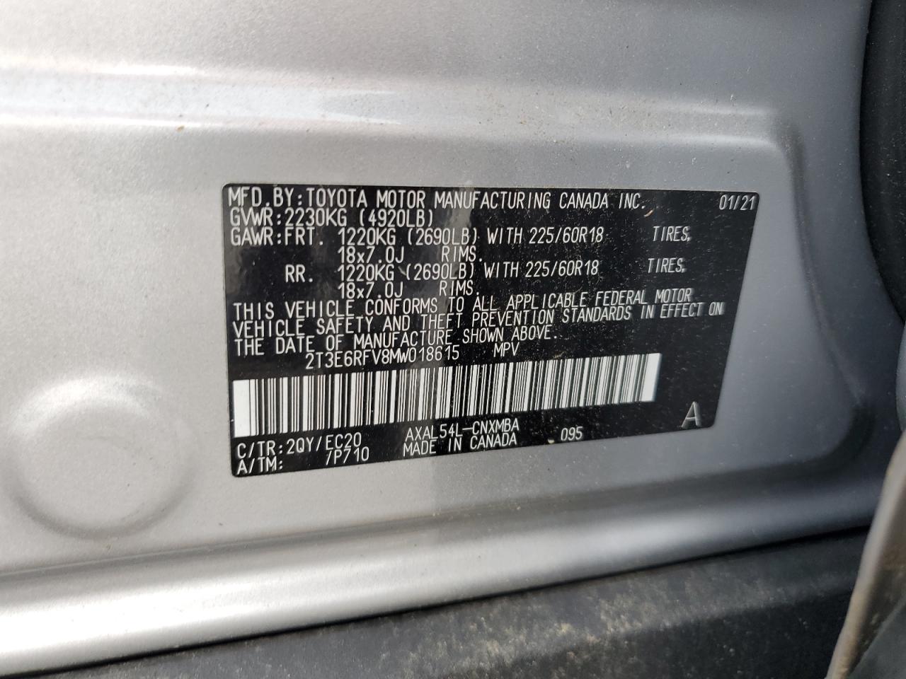 2021 Toyota Rav4 Xse VIN: 2T3E6RFV8MW018615 Lot: 64646535