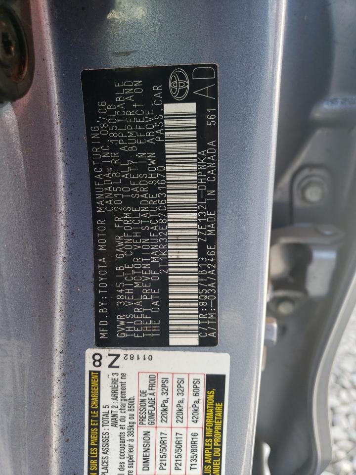 2007 Toyota Corolla Matrix Xr VIN: 2T1KR32E87C631670 Lot: 63110925