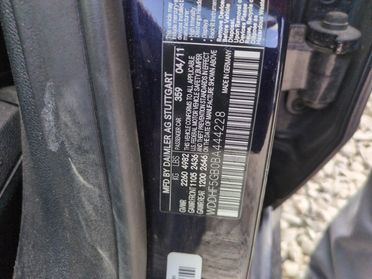 2011 Mercedes-Benz E 350 VIN: WDDHF5GB0BA444228 Lot: 64303925
