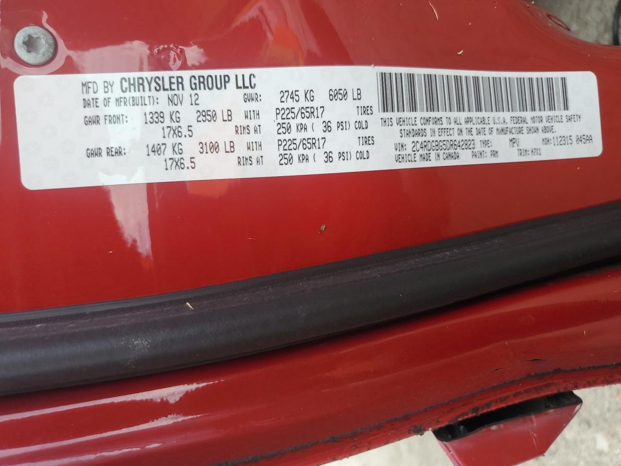 2013 Dodge Grand Caravan Se VIN: 2C4RDGBG5DR642823 Lot: 66642675