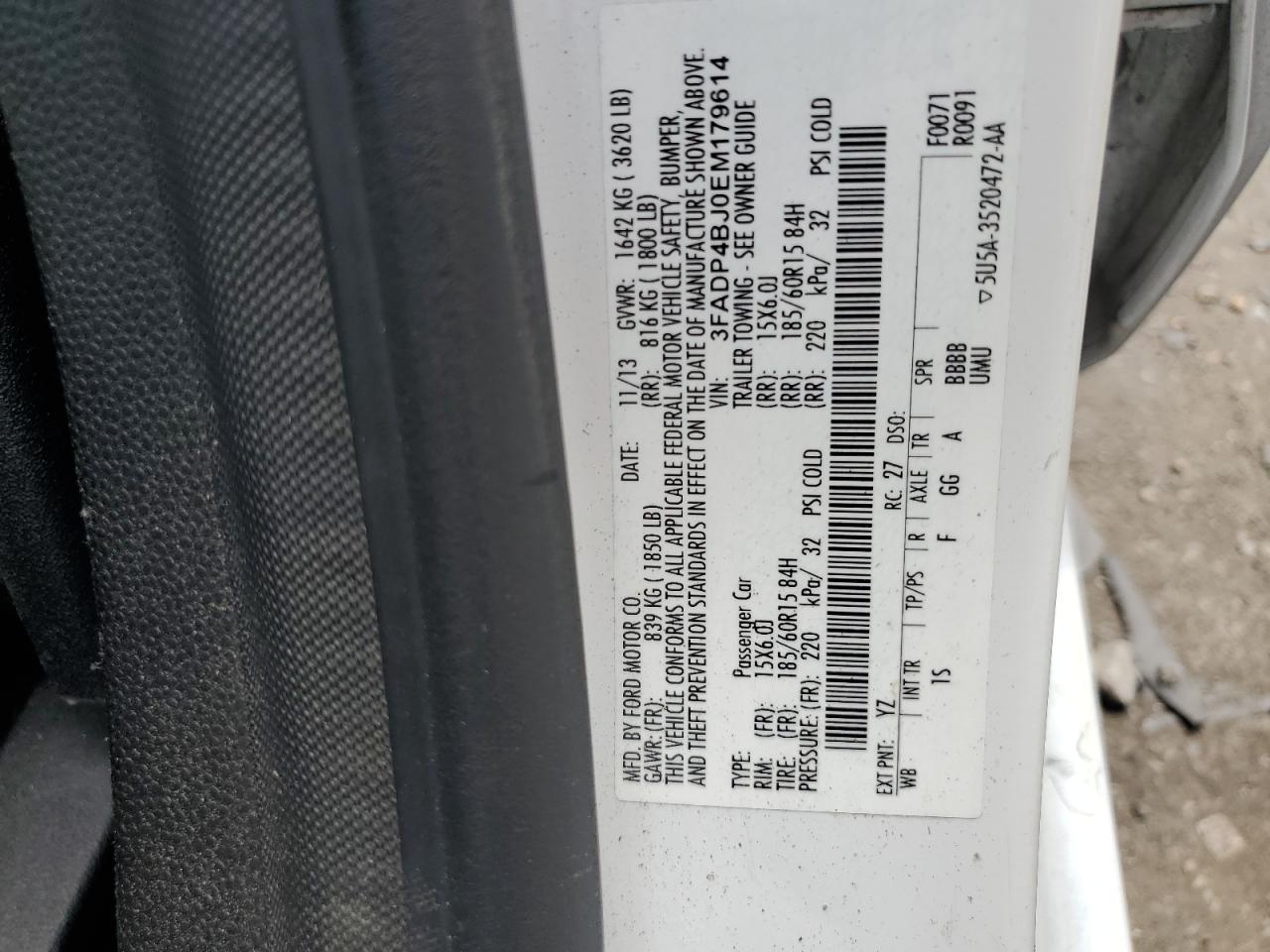 2014 Ford Fiesta Se VIN: 3FADP4BJ0EM179614 Lot: 64364155