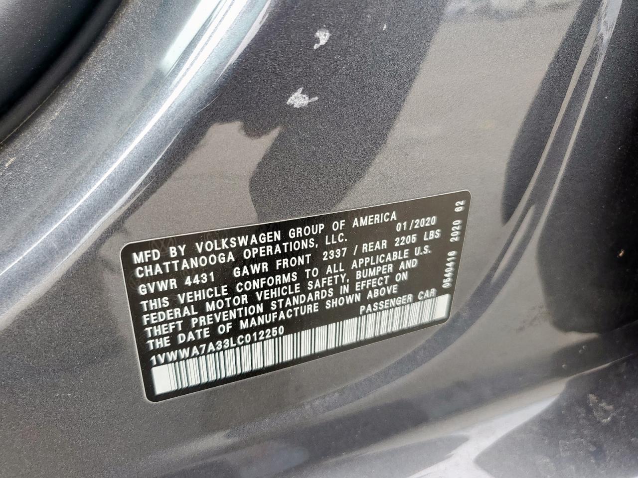 2020 Volkswagen Passat Se VIN: 1VWWA7A33LC012250 Lot: 63457525