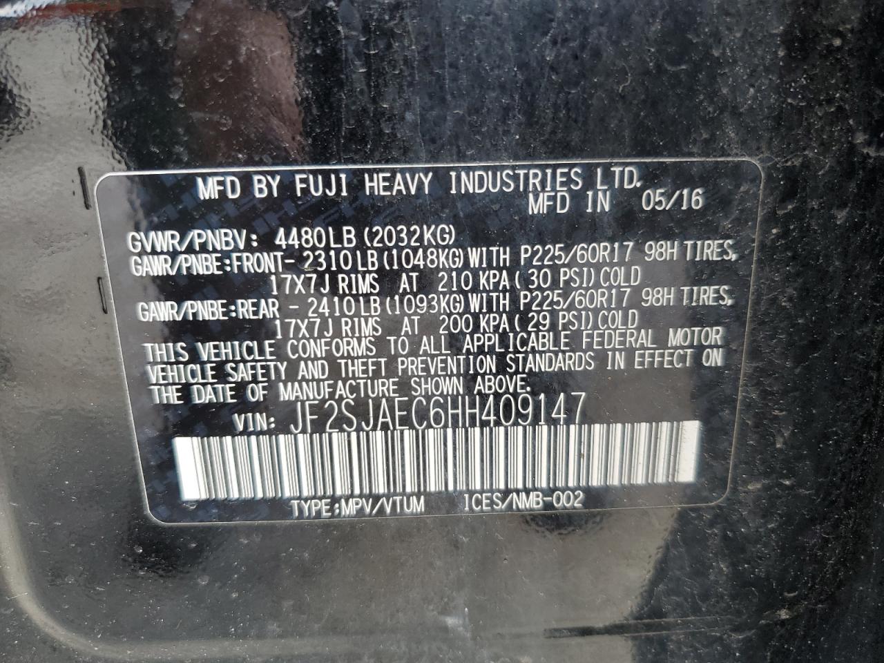 2017 Subaru Forester 2.5I Premium VIN: JF2SJAEC6HH409147 Lot: 63629925