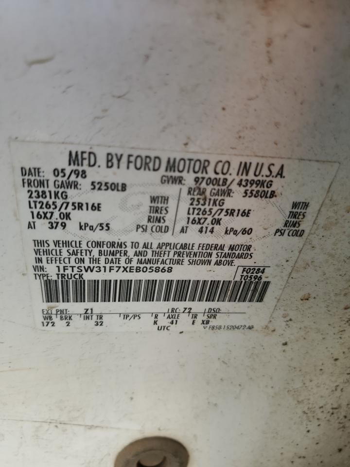 1999 Ford F350 Srw Super Duty VIN: 1FTSW31F7XEB05868 Lot: 66695755