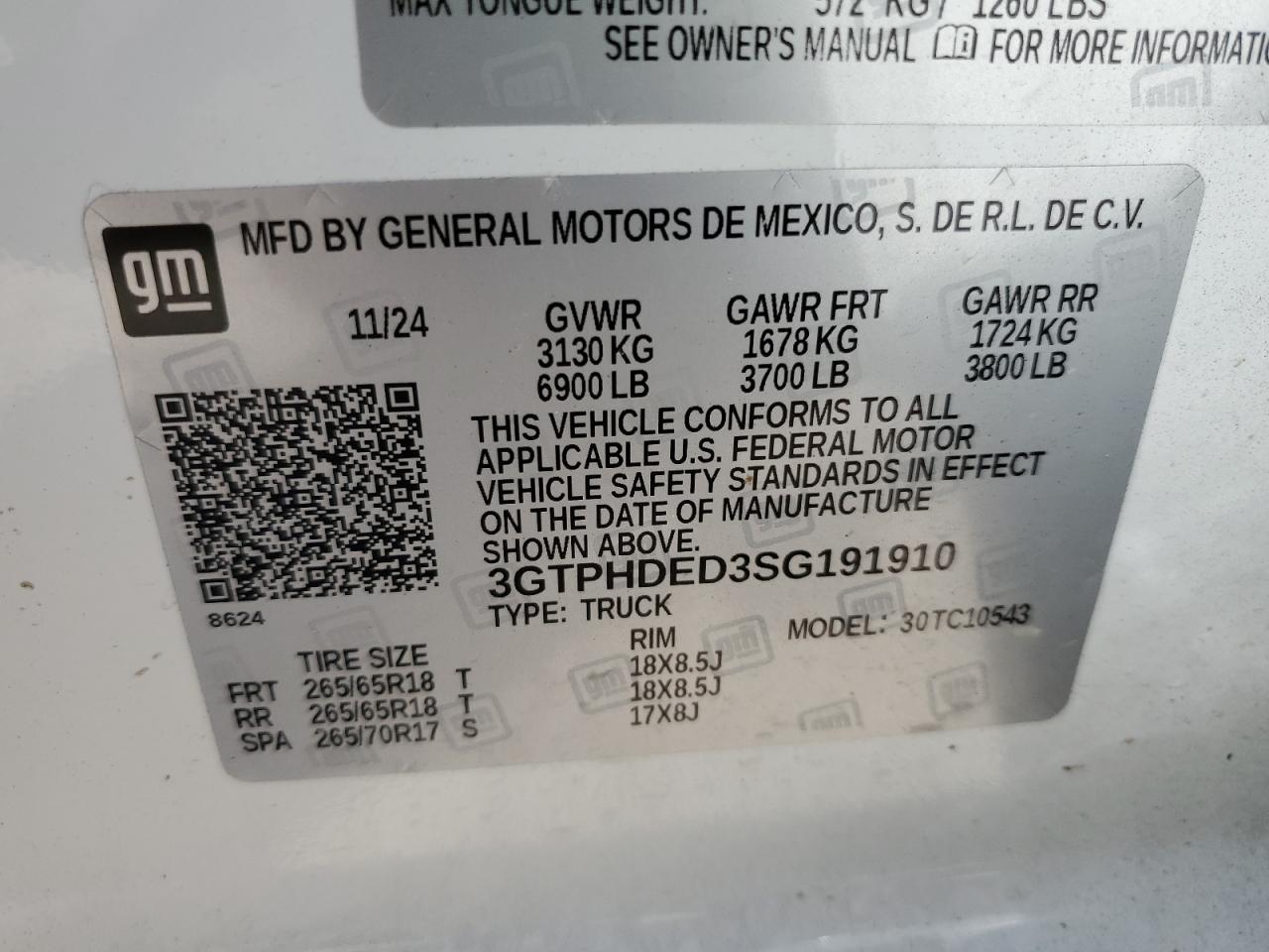 2025 GMC Sierra C1500 Slt VIN: 3GTPHDED3SG191910 Lot: 63248725
