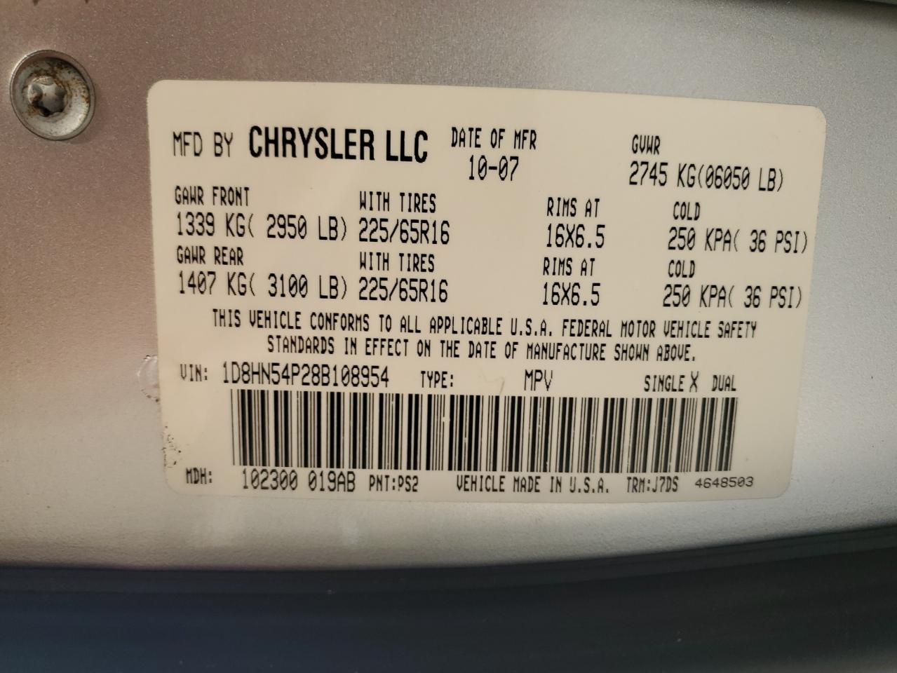 2008 Dodge Grand Caravan Sxt VIN: 1D8HN54P28B108954 Lot: 65029845