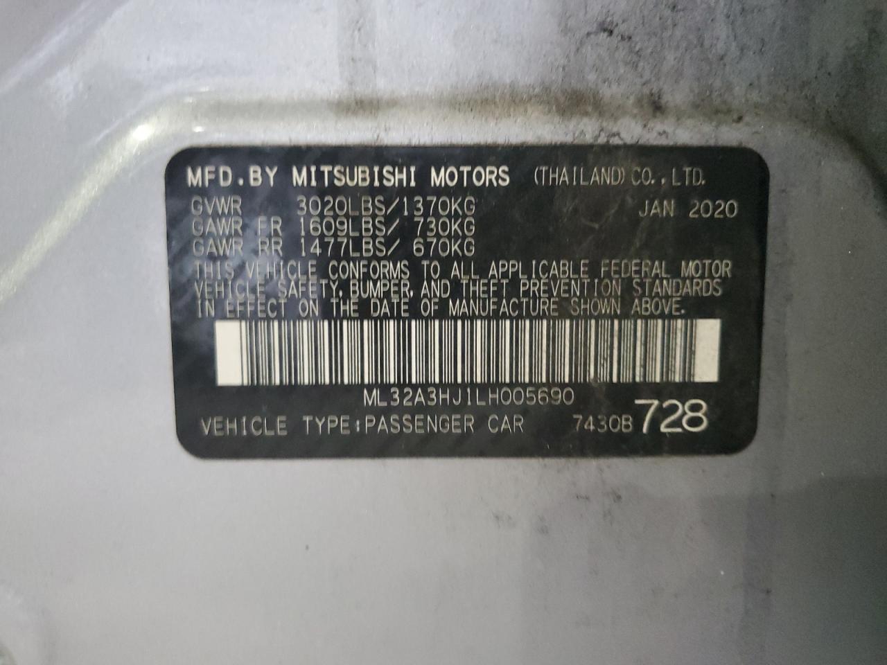 2020 Mitsubishi Mirage Es VIN: ML32A3HJ1LH005690 Lot: 64590485
