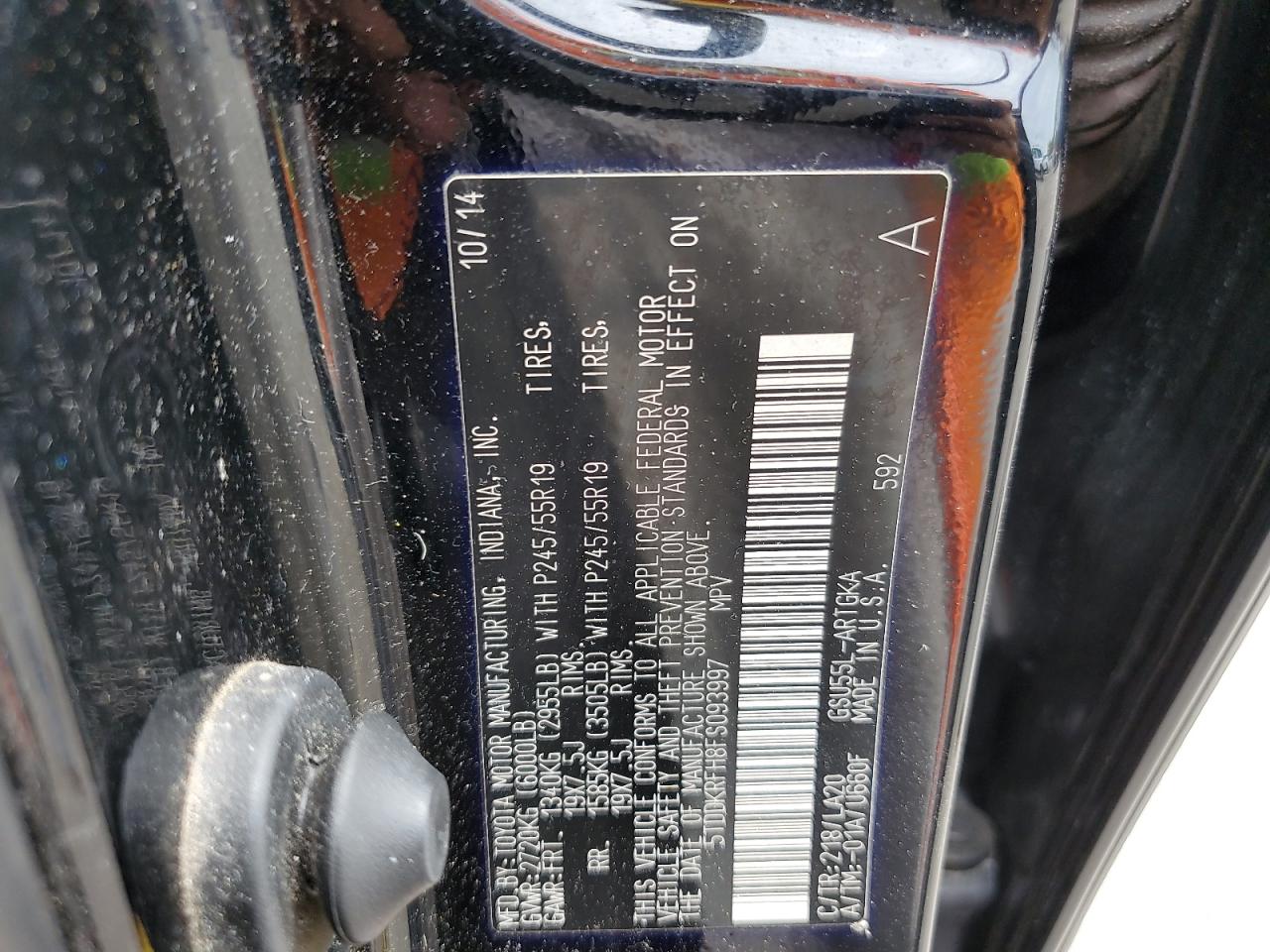 2015 Toyota Highlander Limited VIN: 5TDDKRFH8FS093997 Lot: 65412125