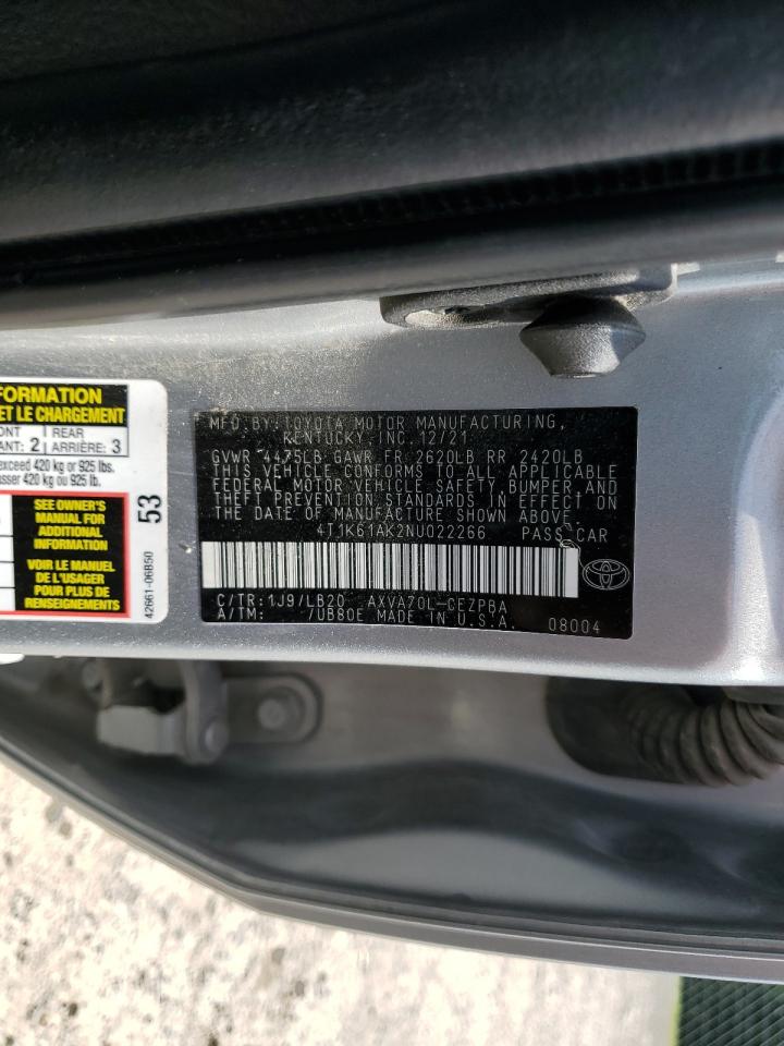 2022 Toyota Camry Xse VIN: 4T1K61AK2NU022266 Lot: 65891365