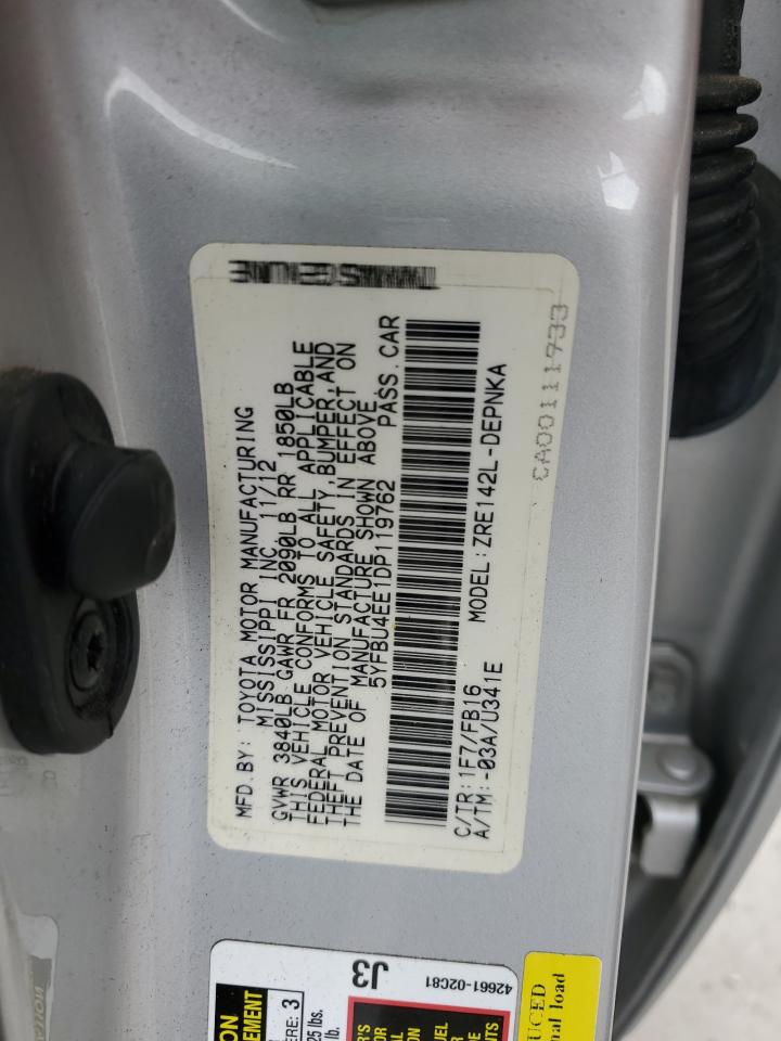 2013 Toyota Corolla Base VIN: 5YFBU4EE1DP119762 Lot: 65649985