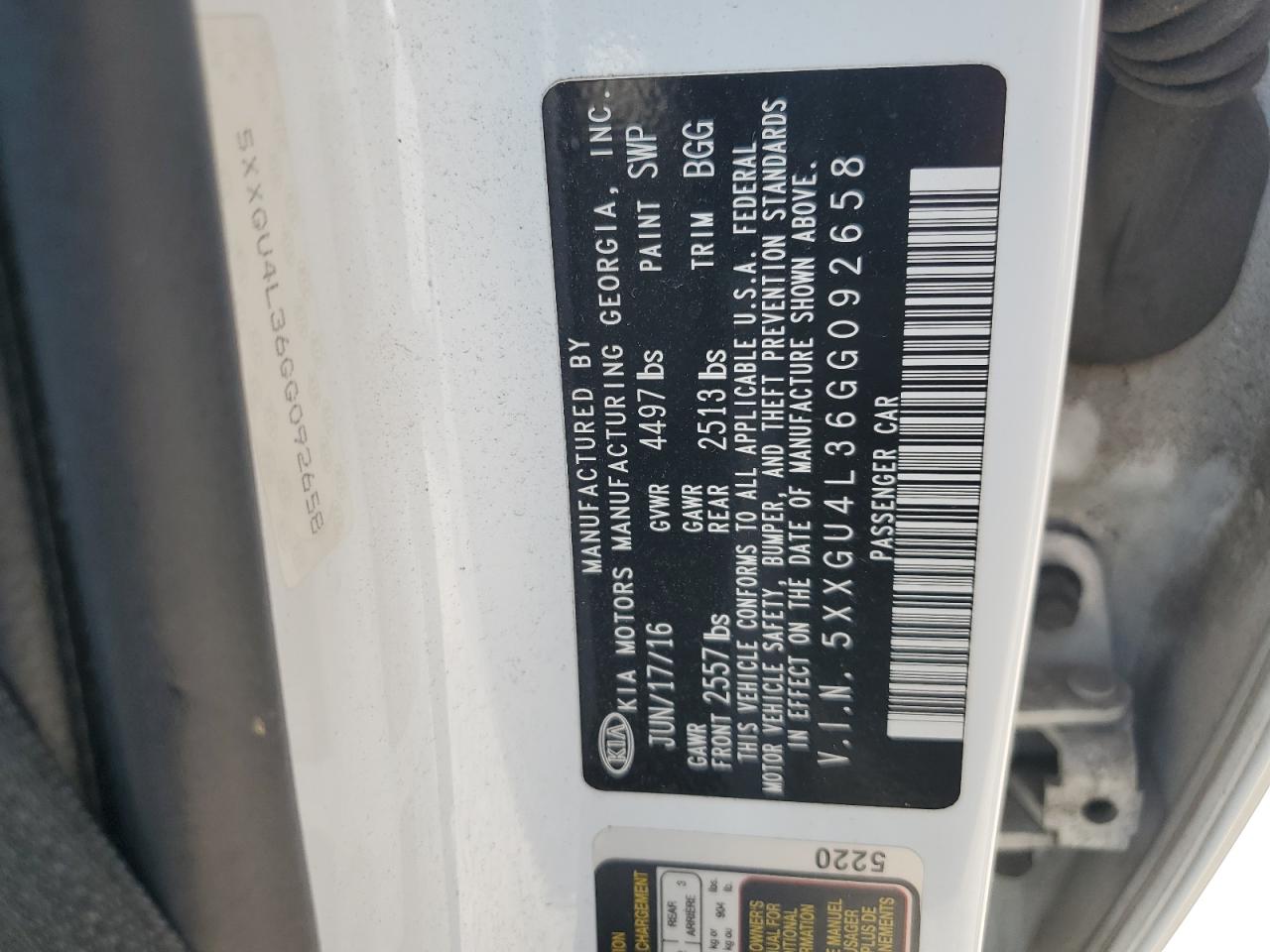 2016 Kia Optima Ex VIN: 5XXGU4L36GG092658 Lot: 64877345
