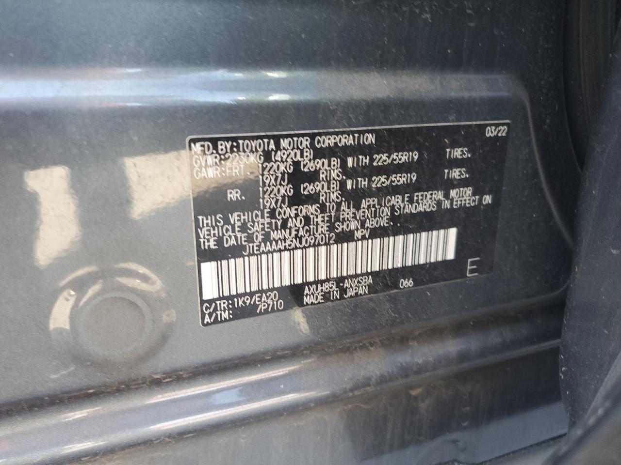 2022 Toyota Venza Le VIN: JTEAAAAH5NJ097012 Lot: 64503095