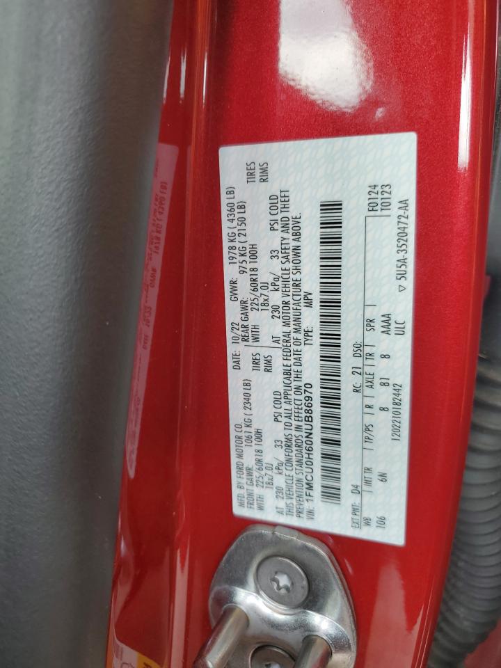 2022 Ford Escape Sel VIN: 1FMCU0H60NUB86970 Lot: 63558525