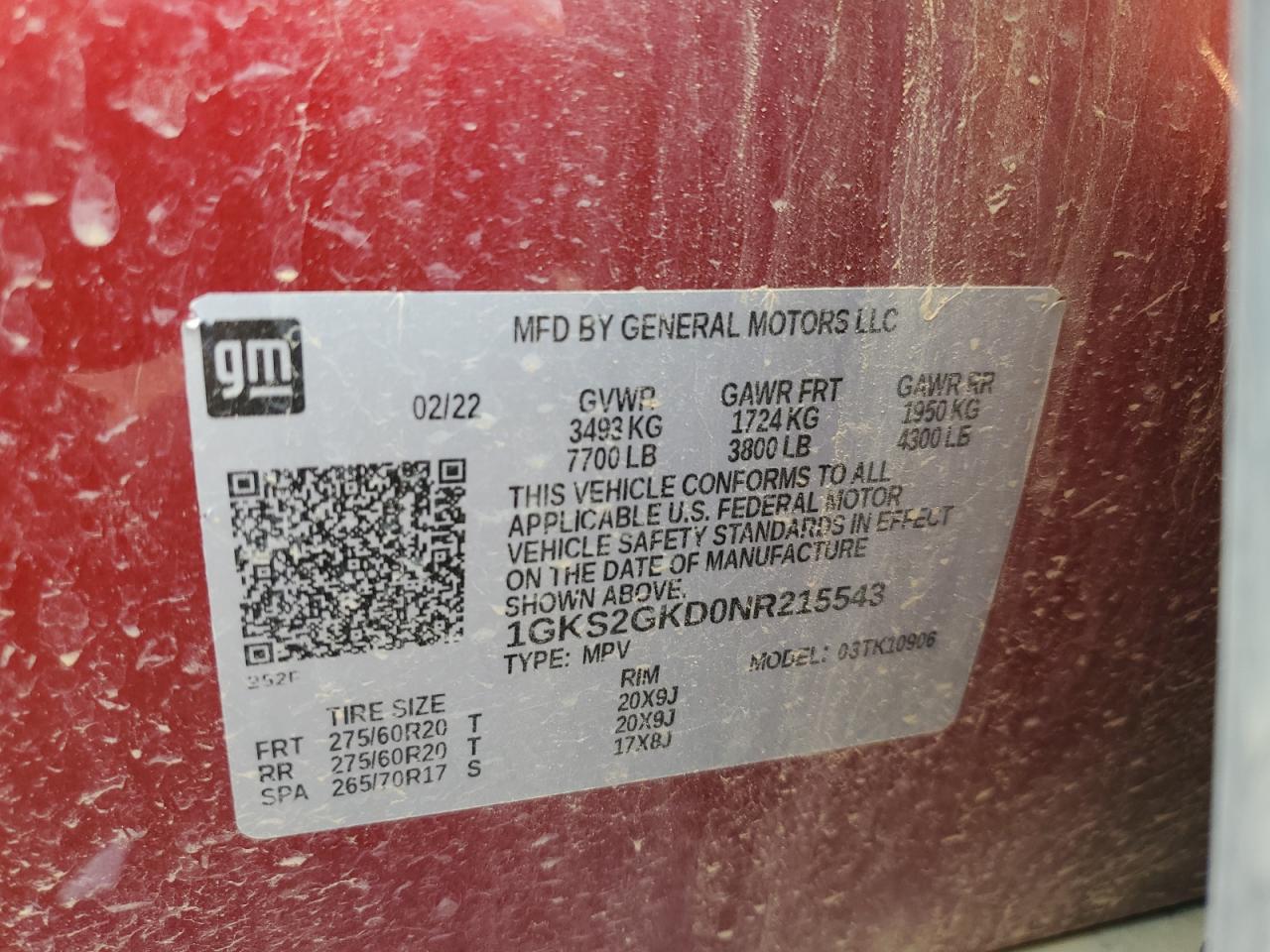 2022 GMC Yukon Xl K1500 Slt VIN: 1GKS2GKD0NR215543 Lot: 64479665