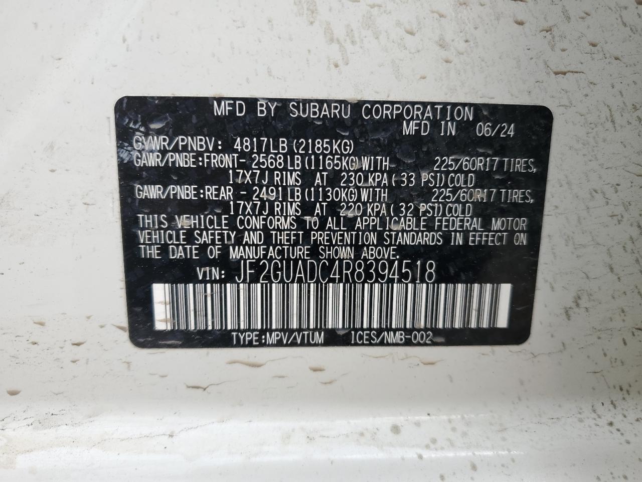2024 Subaru Crosstrek Premium VIN: JF2GUADC4R8394518 Lot: 57519215