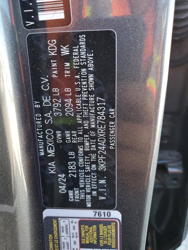 2024 Kia Forte Lx VIN: 3KPF24ADXRE784317 Lot: 65557865