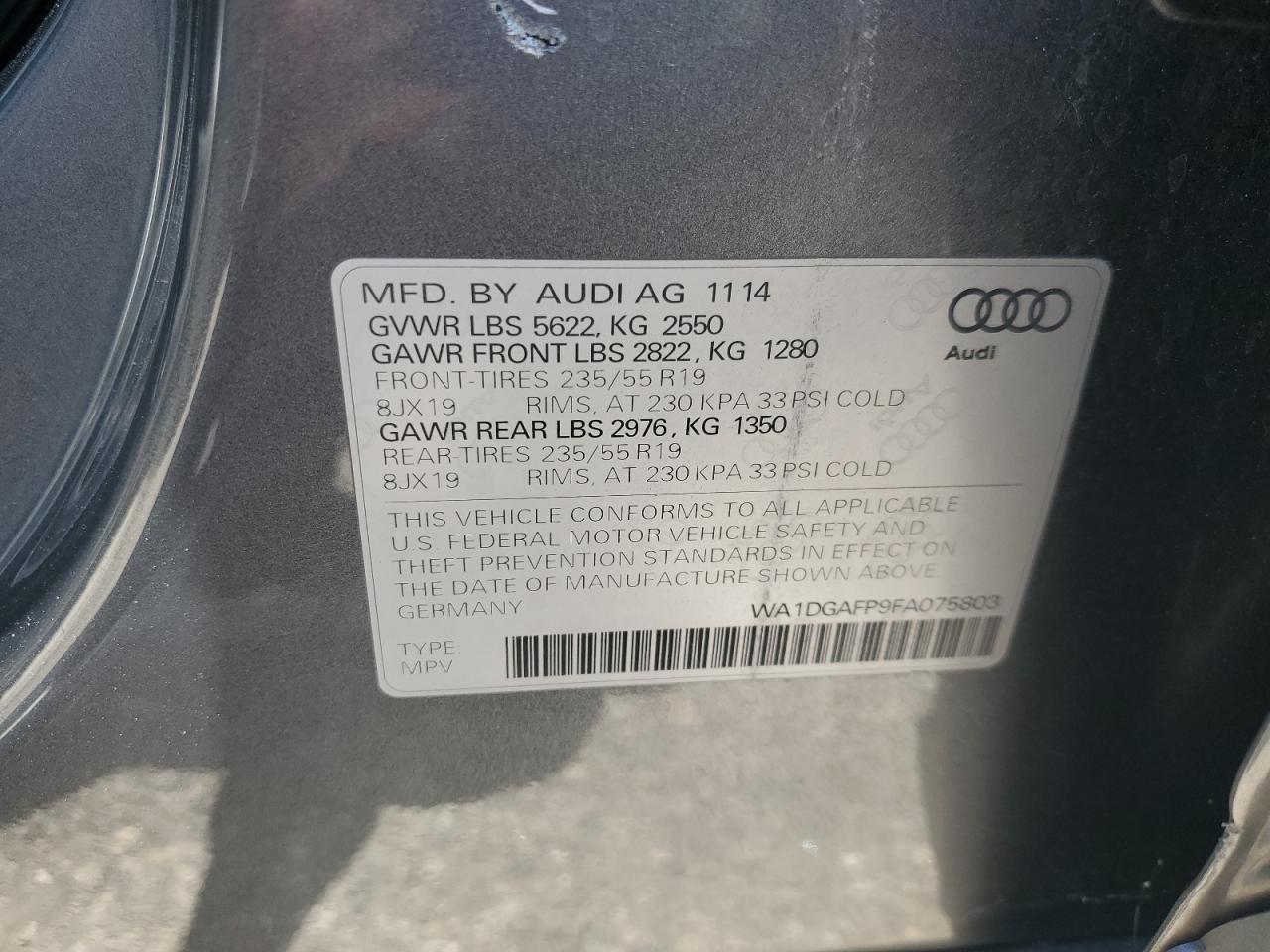 2015 Audi Q5 Premium Plus VIN: WA1DGAFP9FA075803 Lot: 65295185