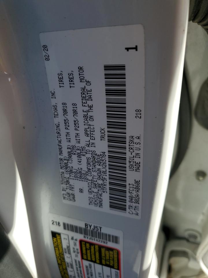 2020 Toyota Tundra Double Cab Sr VIN: 5TFRY5F10LX265784 Lot: 63809015