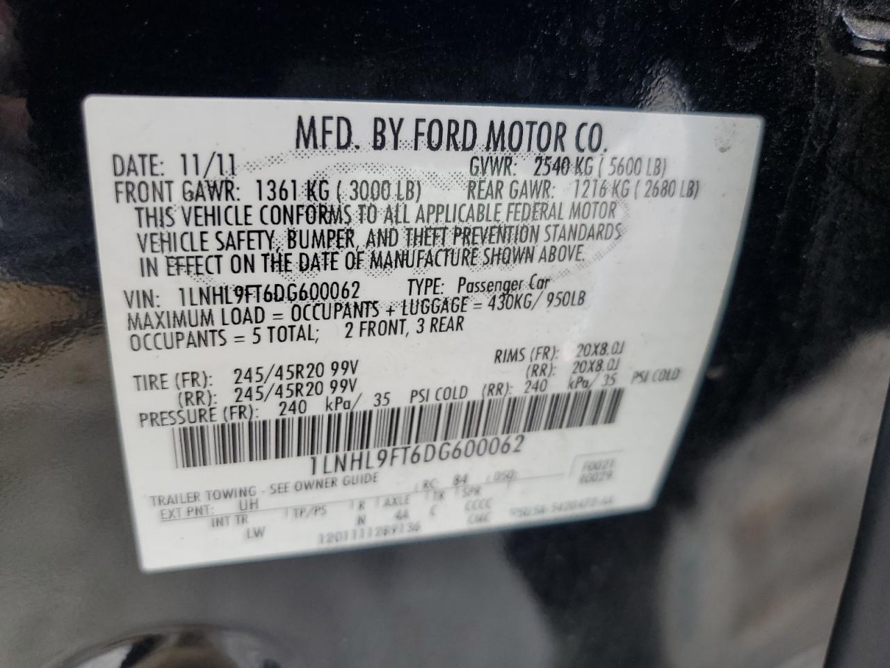 1LNHL9FT6DG600062 2013 Lincoln Mks