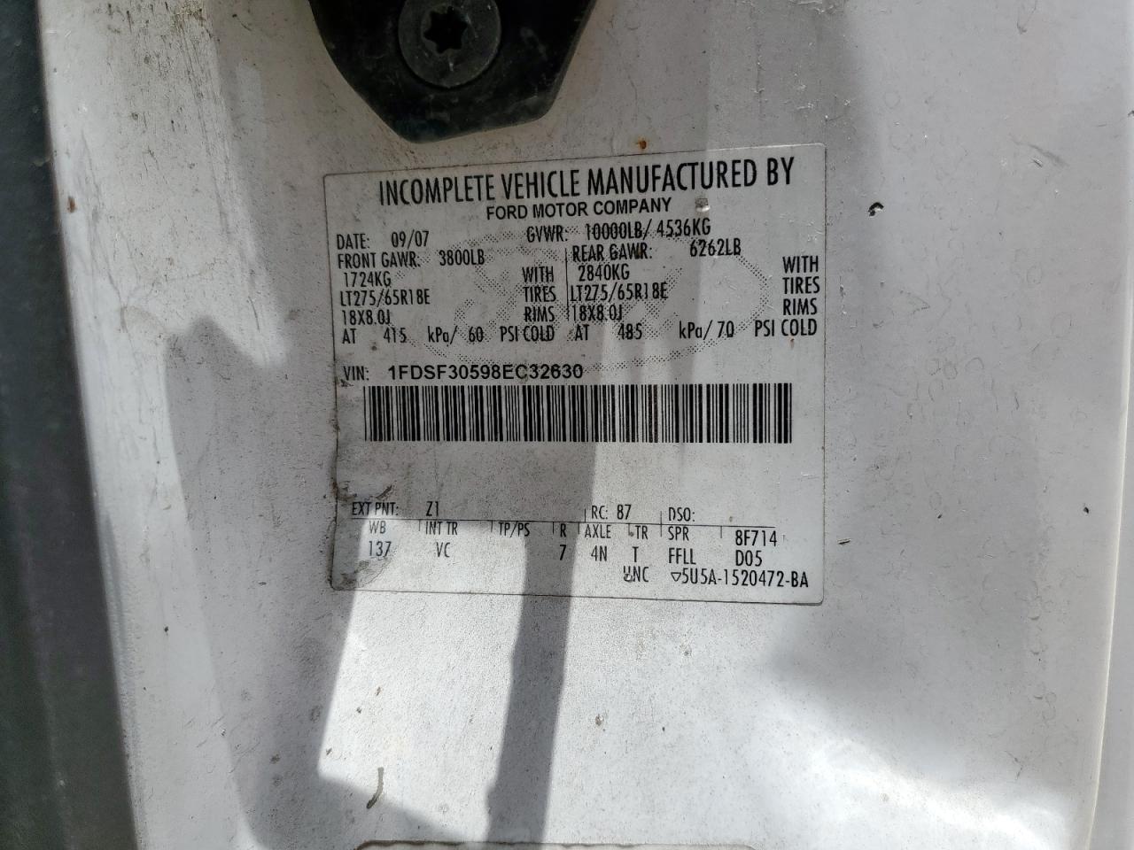 2008 Ford F350 Srw Super Duty VIN: 1FDSF30598EC32630 Lot: 64672995